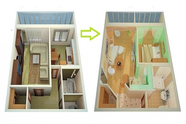 Перепланировка двухкомнатной квартиры